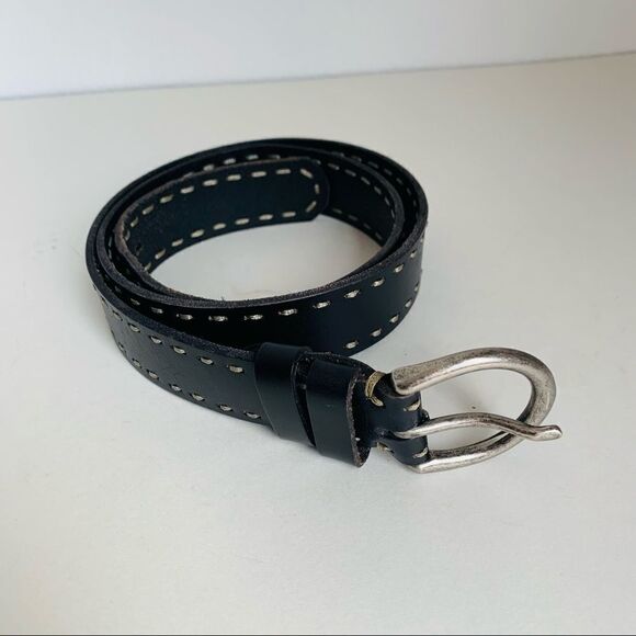 Black Leather Stitched Belt - Picture 1 of 2